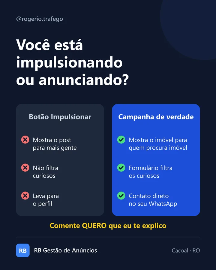 Comparação entre o botão impulsionar e uma campanha de verdade